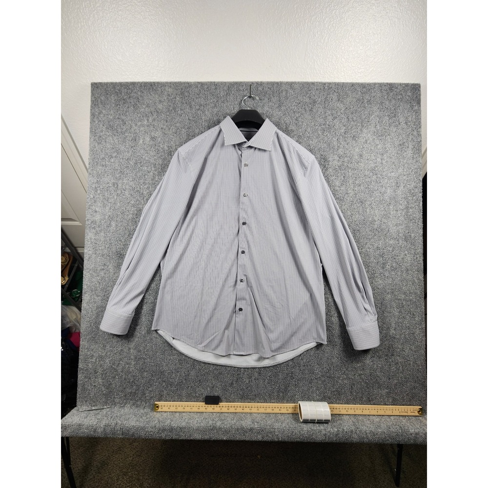 Victor Emmanuel The Tech Shirt Men XL Blue White Micro Check Stretch Button Down